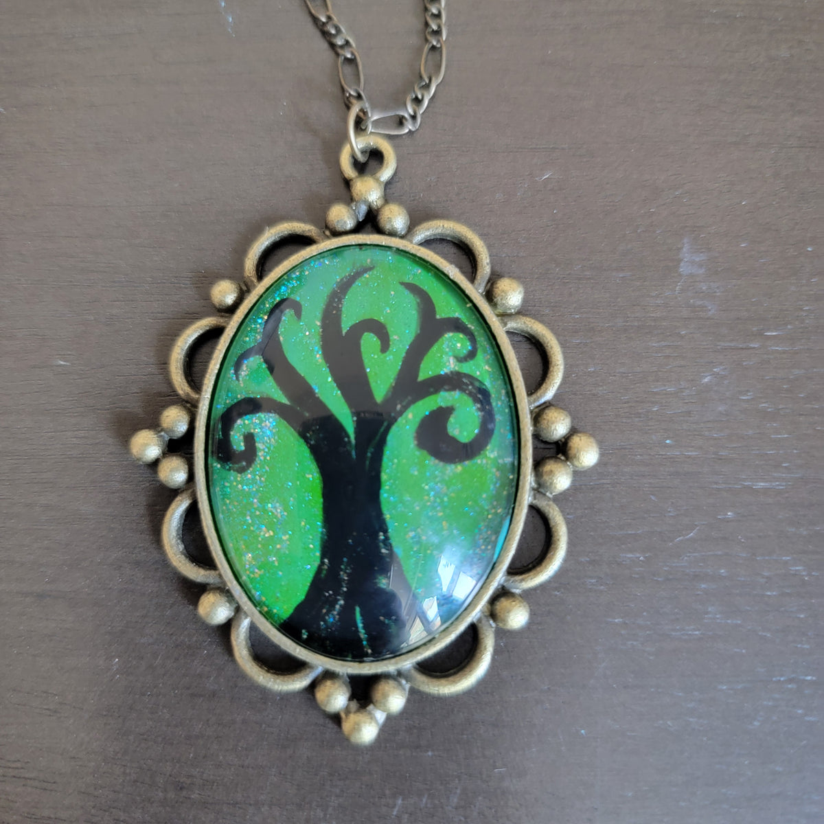 Swirl Tree Painted Pendant