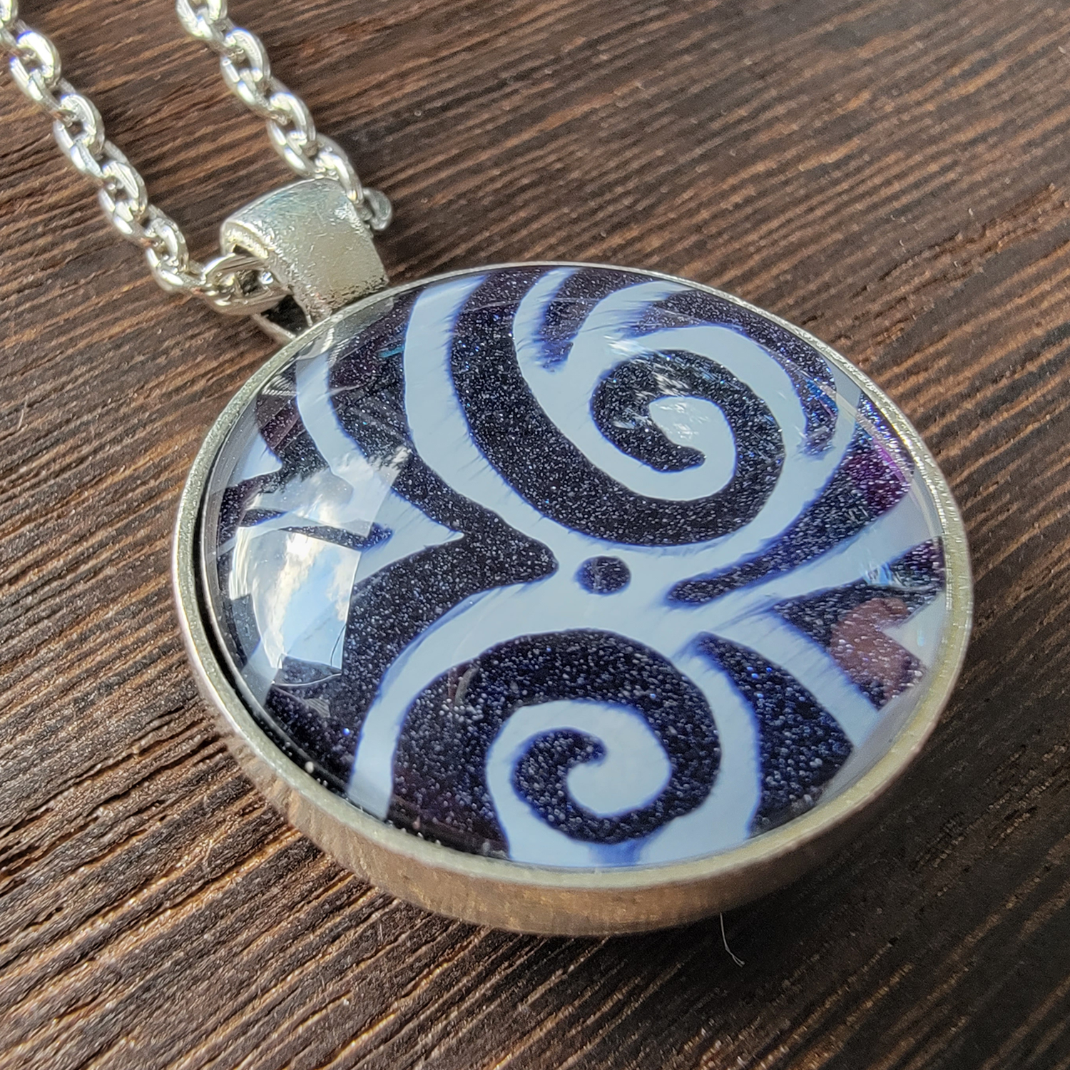 Double Sided Blue Shimmer Swirl Pendant