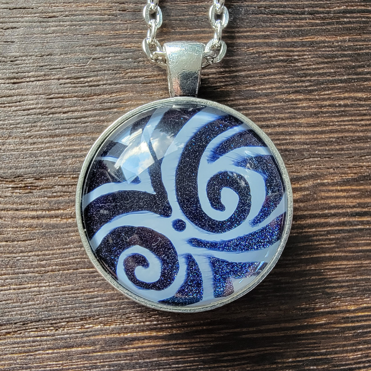 Double Sided Blue Shimmer Swirl Pendant