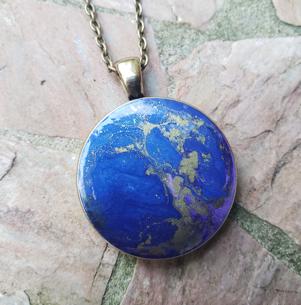Resin Pendant: Blue & Gold