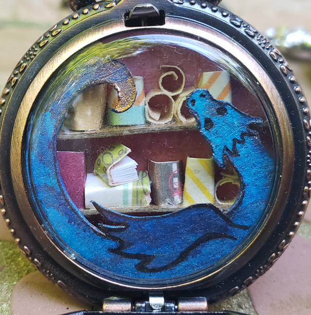 Pocket Watch Library with Blue Dragon, Copper