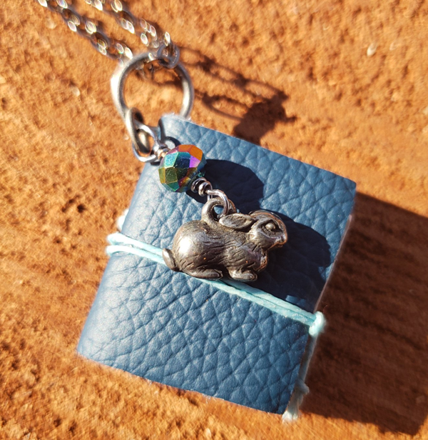 Blue Book Necklace with Bunny