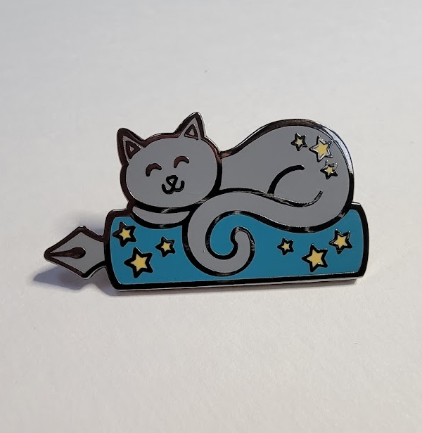 Cat Writing Familiar Enamel Pin