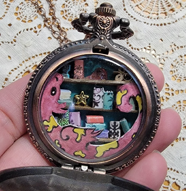 Copper Pocket Watch Library with Paint Dragon