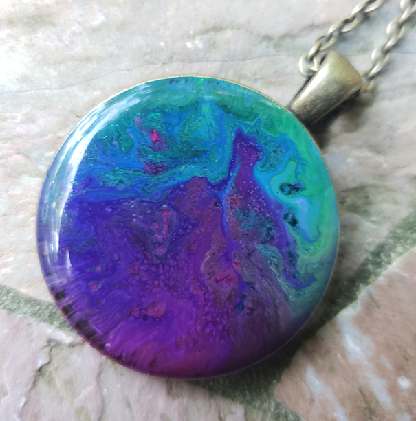 Resin Pendant: Dark Purple & Green