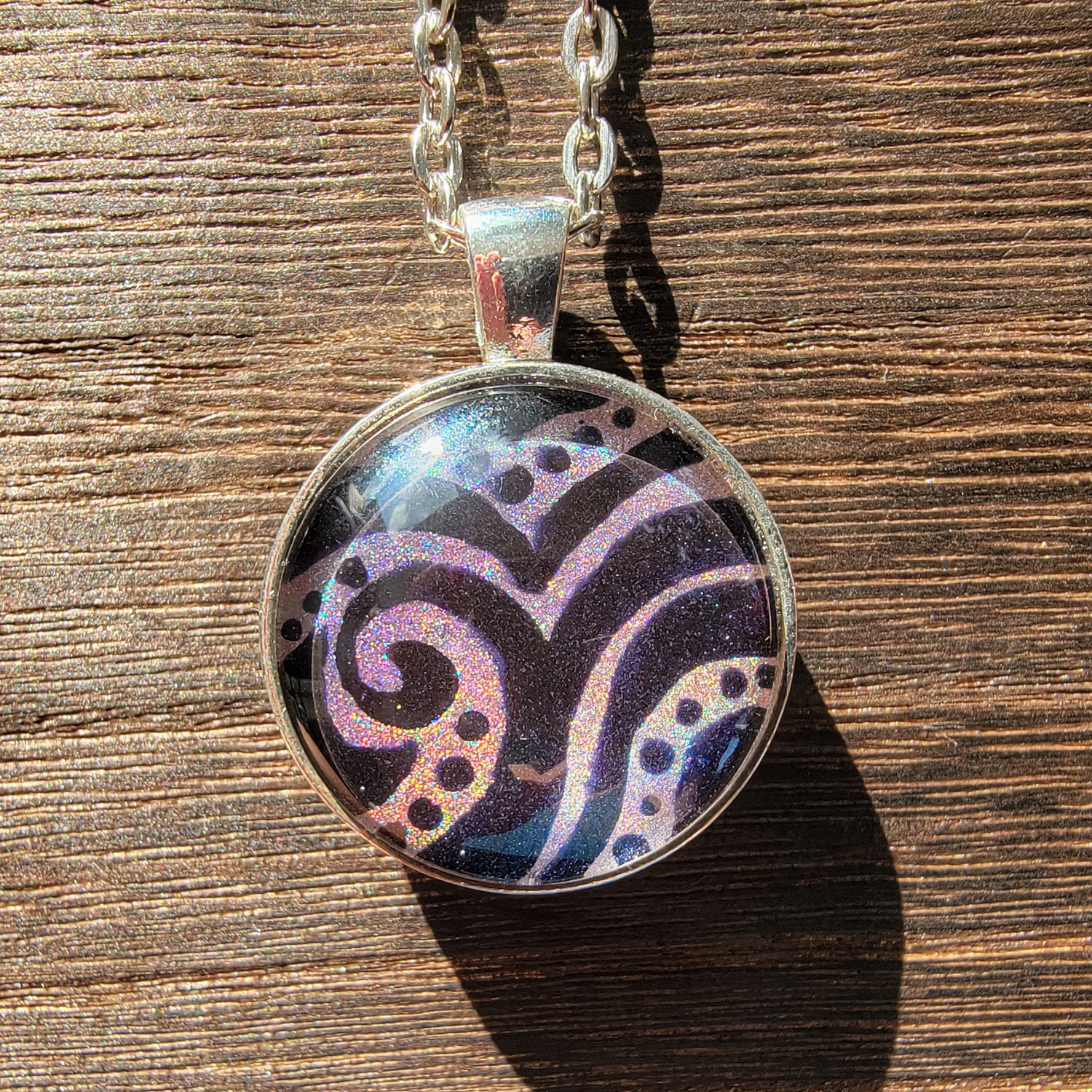 Double Sided Iridescent Swirl Pendant