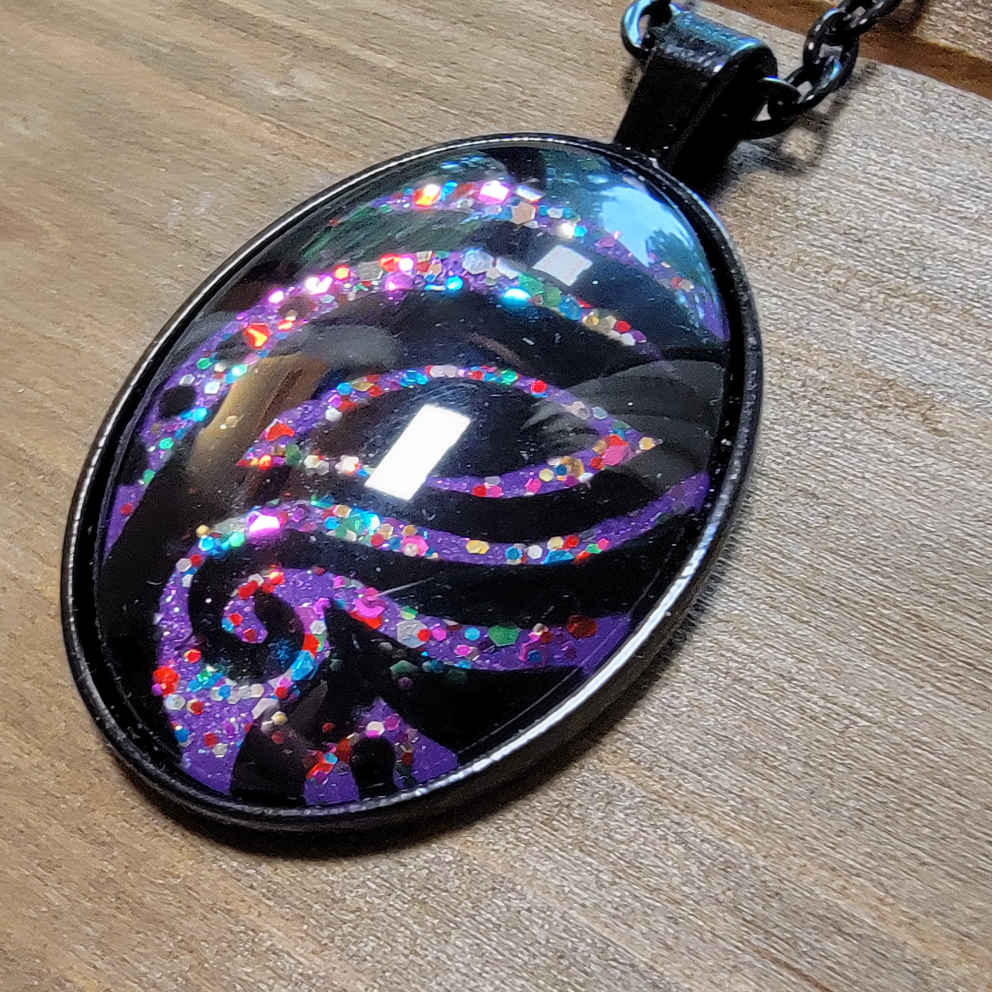 Purple Sparkle Hand-Painted Swirl Pendant