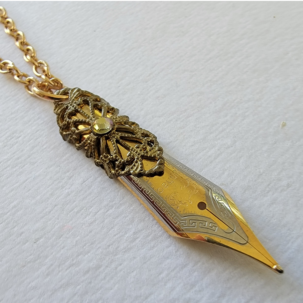 Iridescent & Gold Pen Nib Pendant