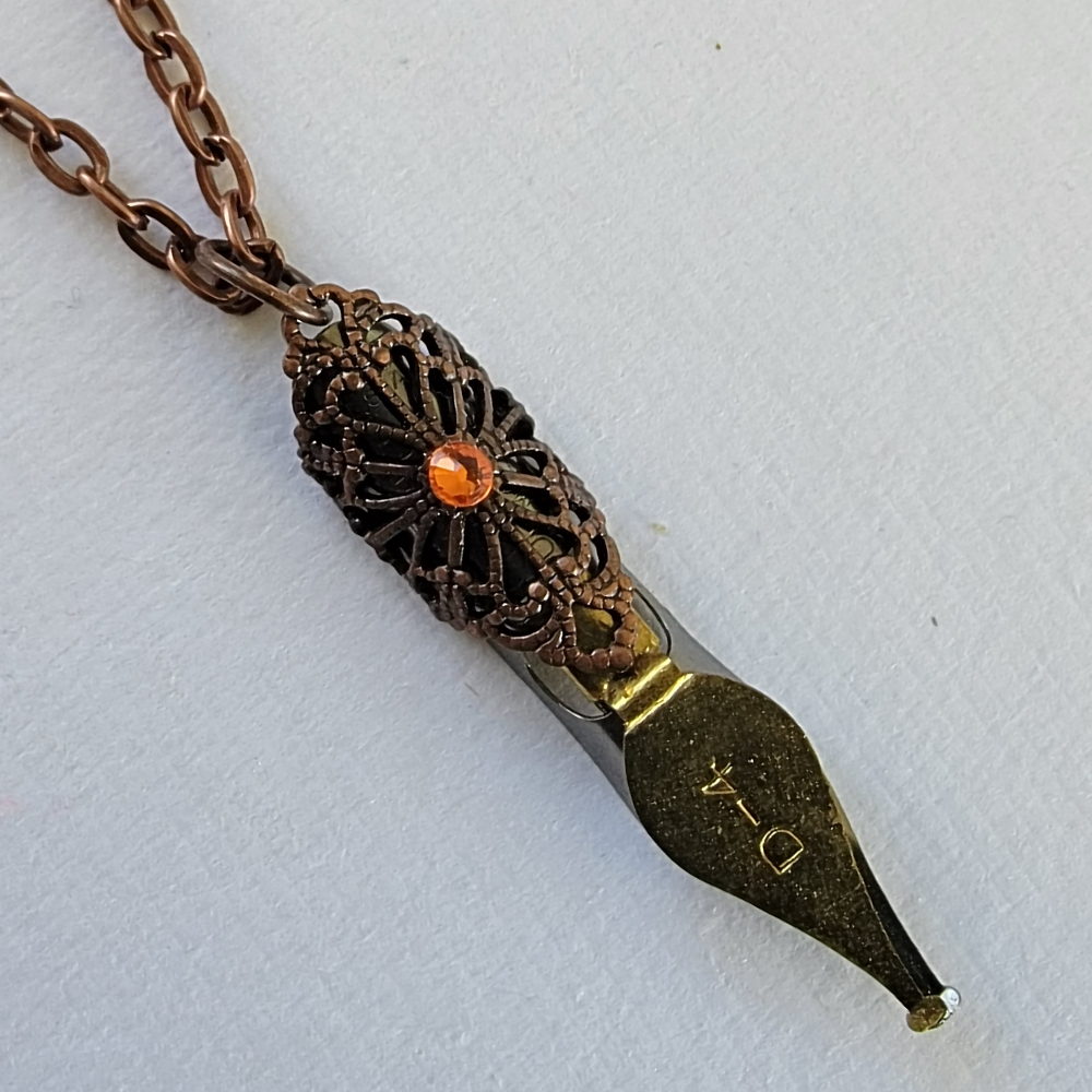 Orange Copper Vintage Pen Nib Pendant