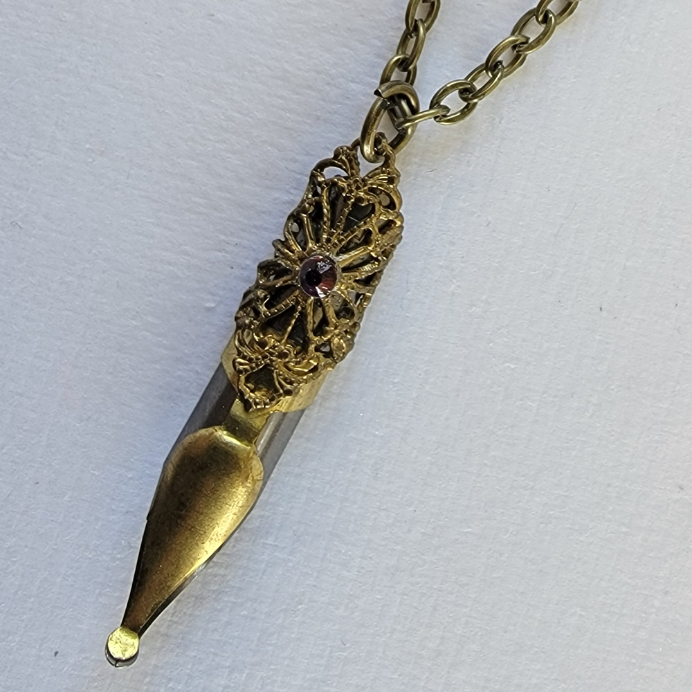 Purple & Antique Gold Vintage Pen Nib Pendant