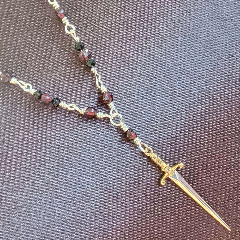 Garnet and Silver Sword Necklace