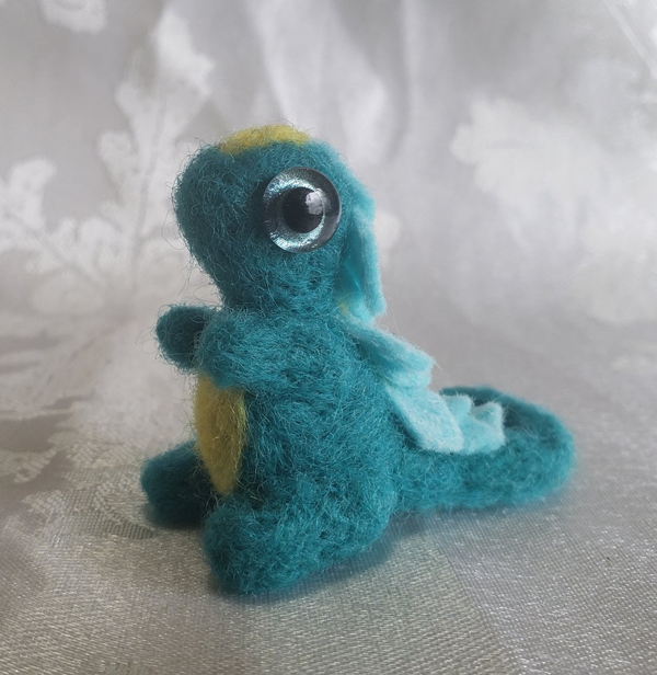 Turquoise & Yellow Needle Felted Dragon