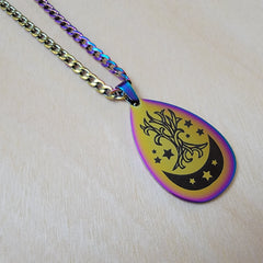 Mystic Tree Teardrop Rainbow Plated Necklace