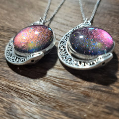 Galaxy Glitter Crescent Moons Spinning Pendant