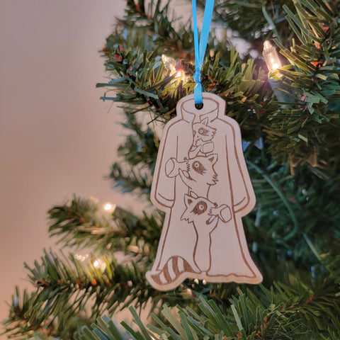 Anxiety Raccoons Wooden Ornament