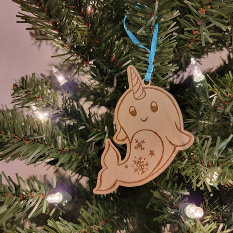 Snowflake Narwhal Wooden Ornament