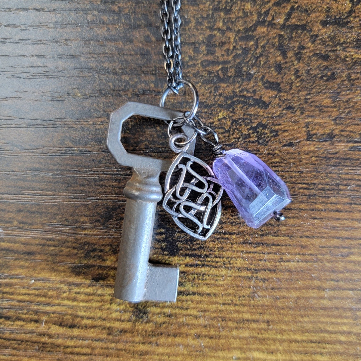 Trinket Key Celtic Knot Necklace (Amethyst)
