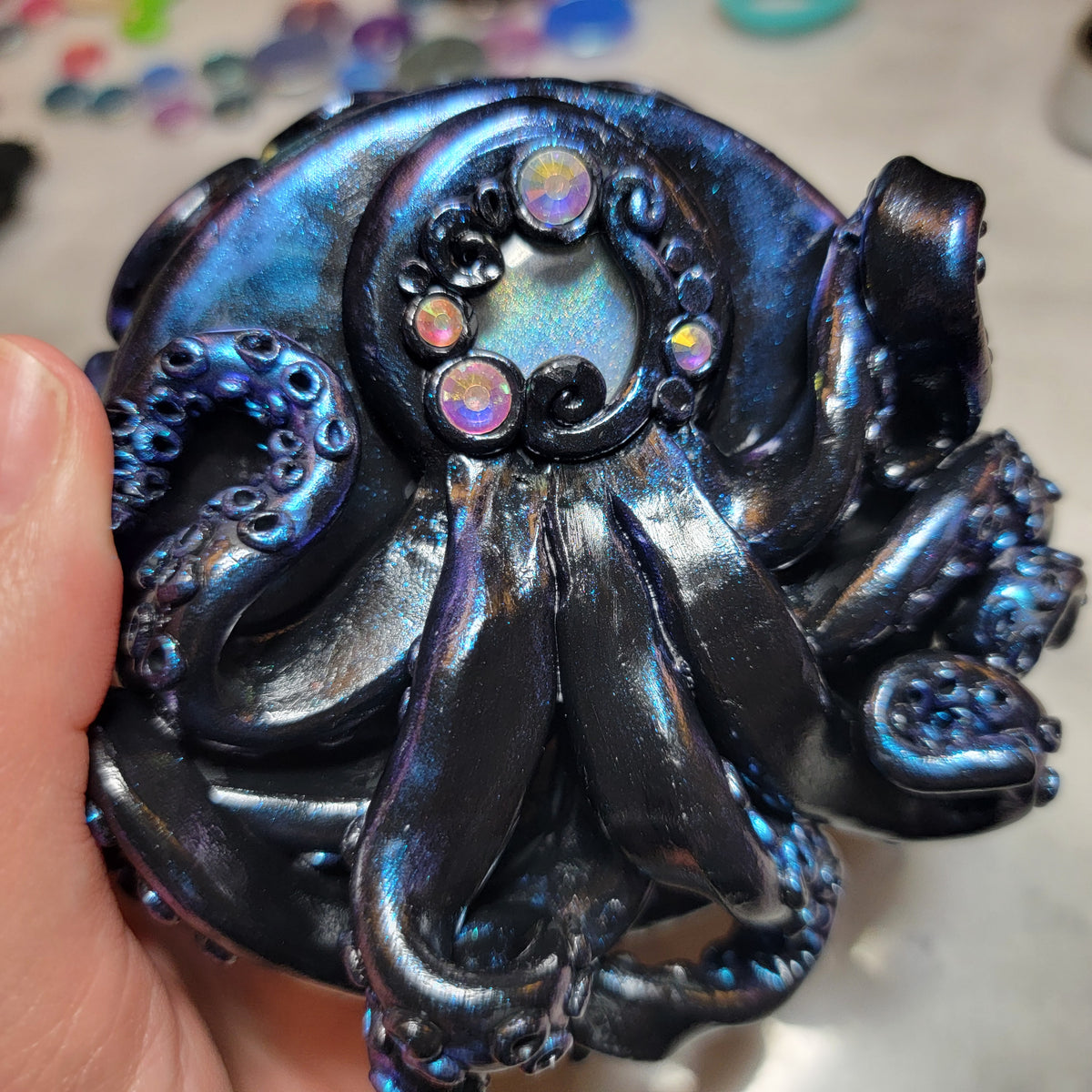 Iridescent Purple-Blue Octopus Trinket Box