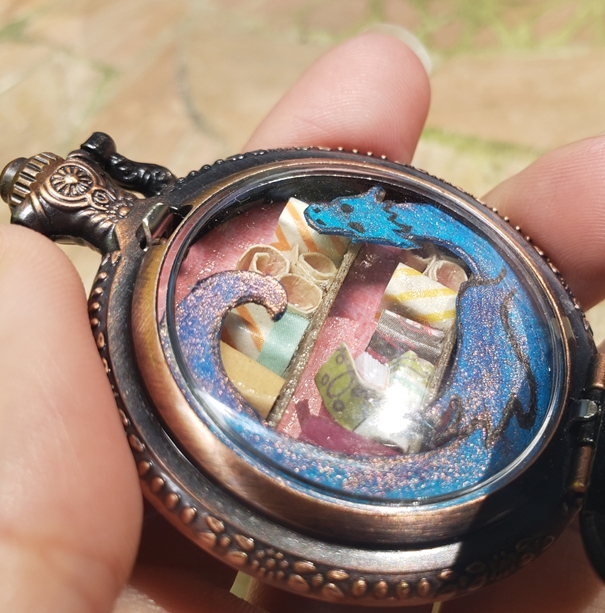 Pocket Watch Library with Blue Dragon, Copper