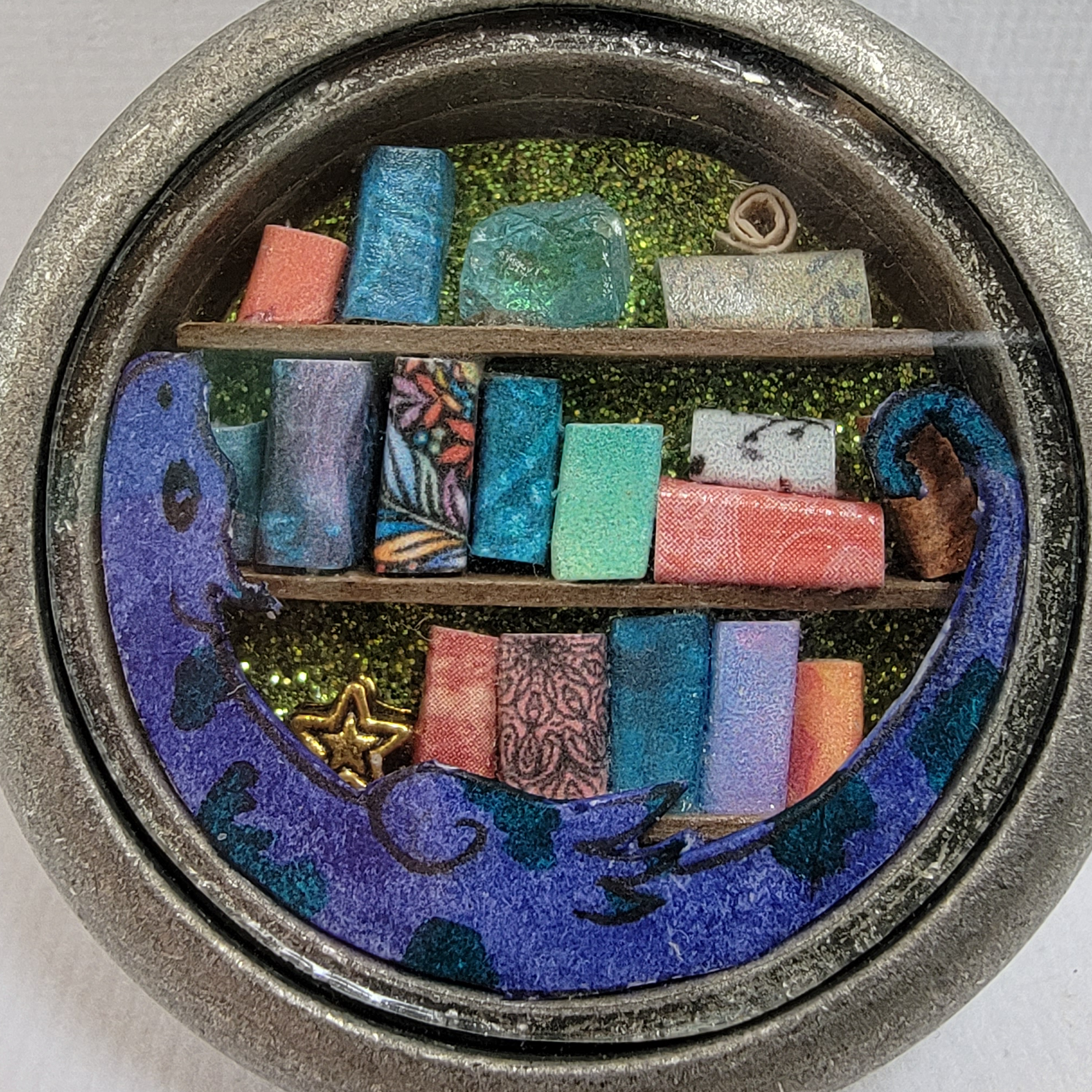 Clear Window Glitter Library with Dragon