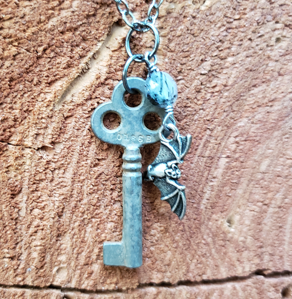 Key & Bat Charm Necklace
