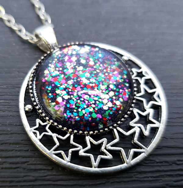 Midnight Glitter Starry Crescent Pendant