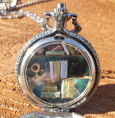 Silver Pocket Watch Library with Green-Eyed Black Cat