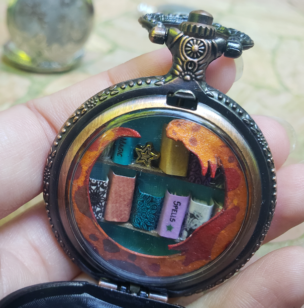 Pocket Watch Library with Orange Dragon, Copper