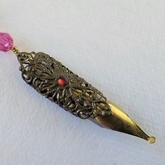 Pink & Antique Gold Vintage Pen Nib Pendant