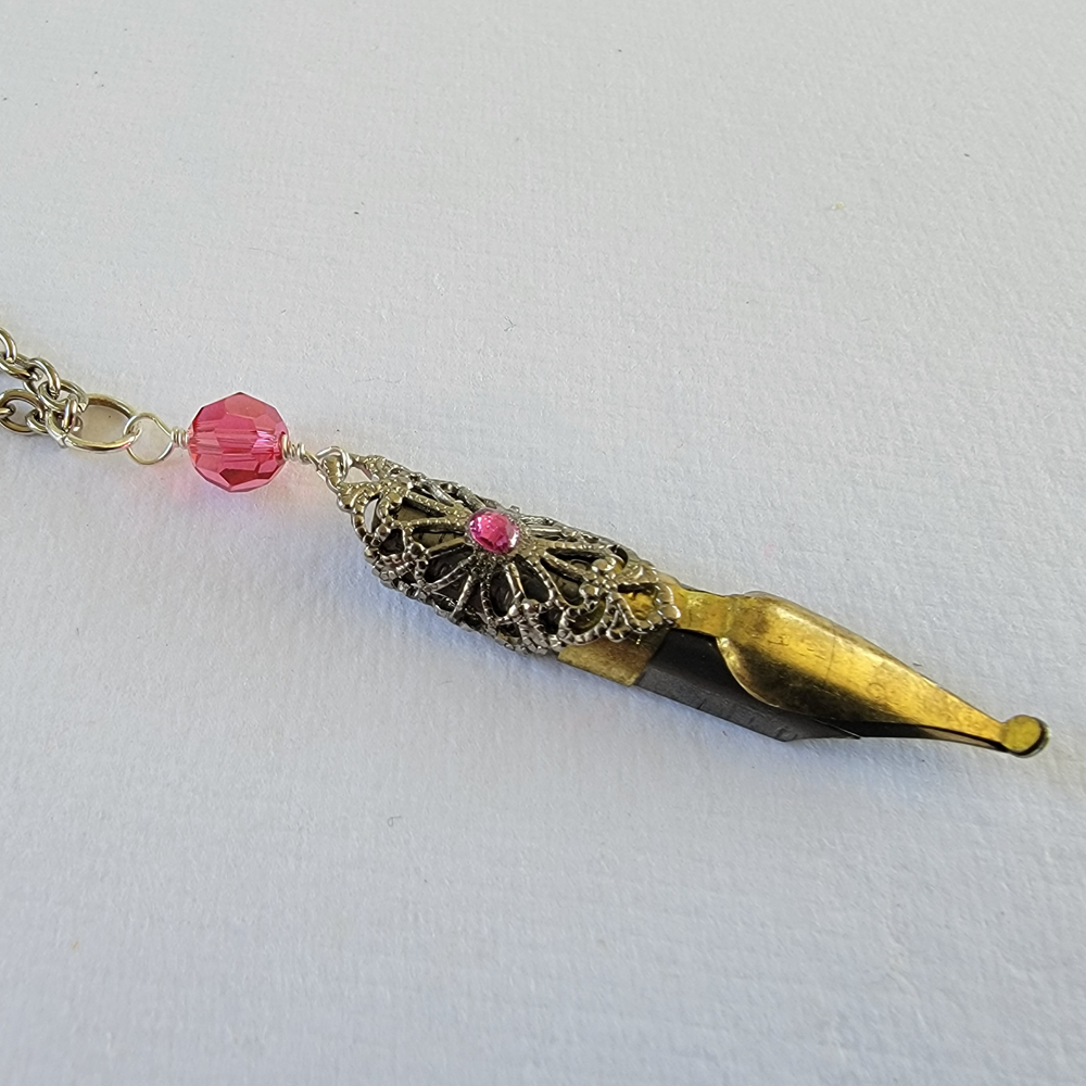 Pink & Silver Vintage Pen Nib Pendant