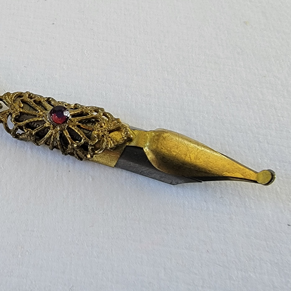 Purple & Antique Gold Vintage Pen Nib Pendant