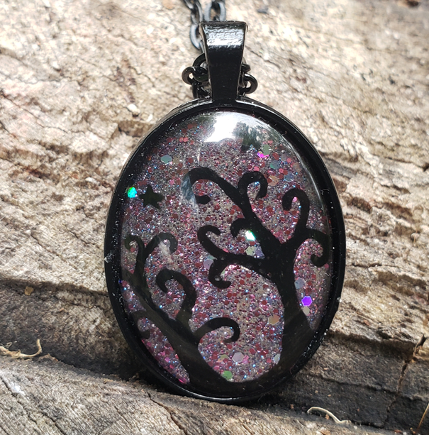 Hand-Painted Pink Tree Pendant