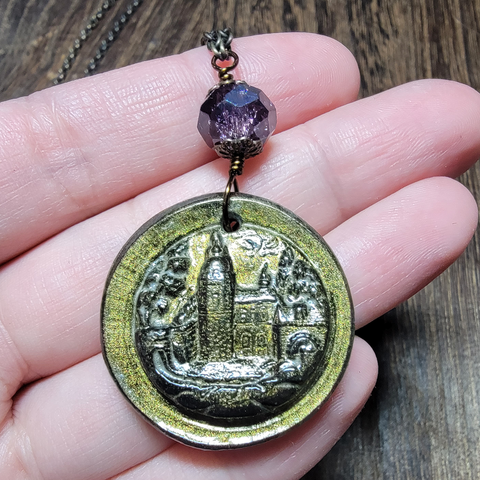 Polymer Clay Castle Pendant (Purple)