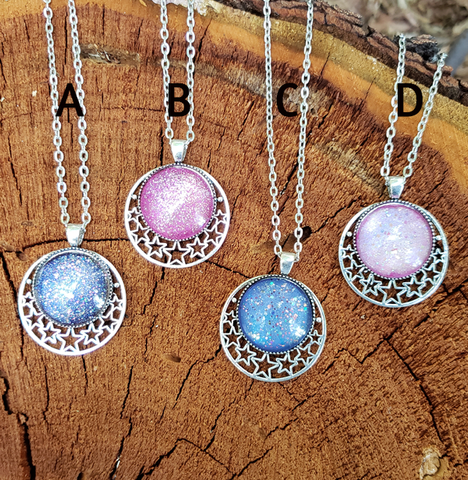 Starry Crescent Glitter Pendant