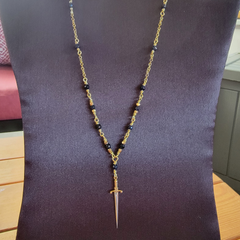 Blue Goldstone and Brass Sword Necklace