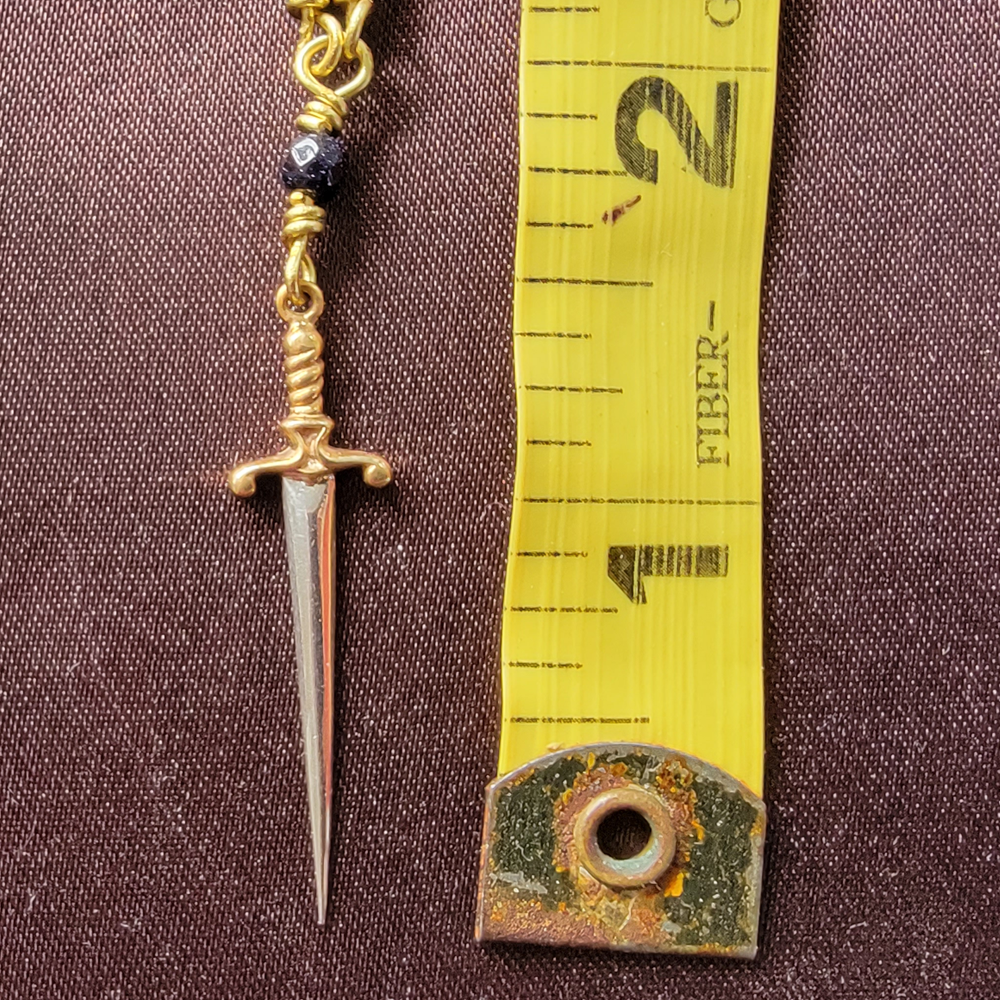 Blue Goldstone and Brass Sword Necklace
