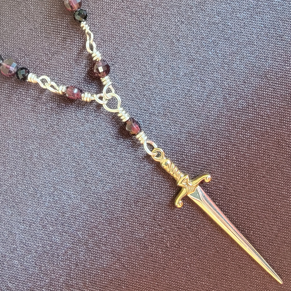 Garnet and Silver Sword Necklace