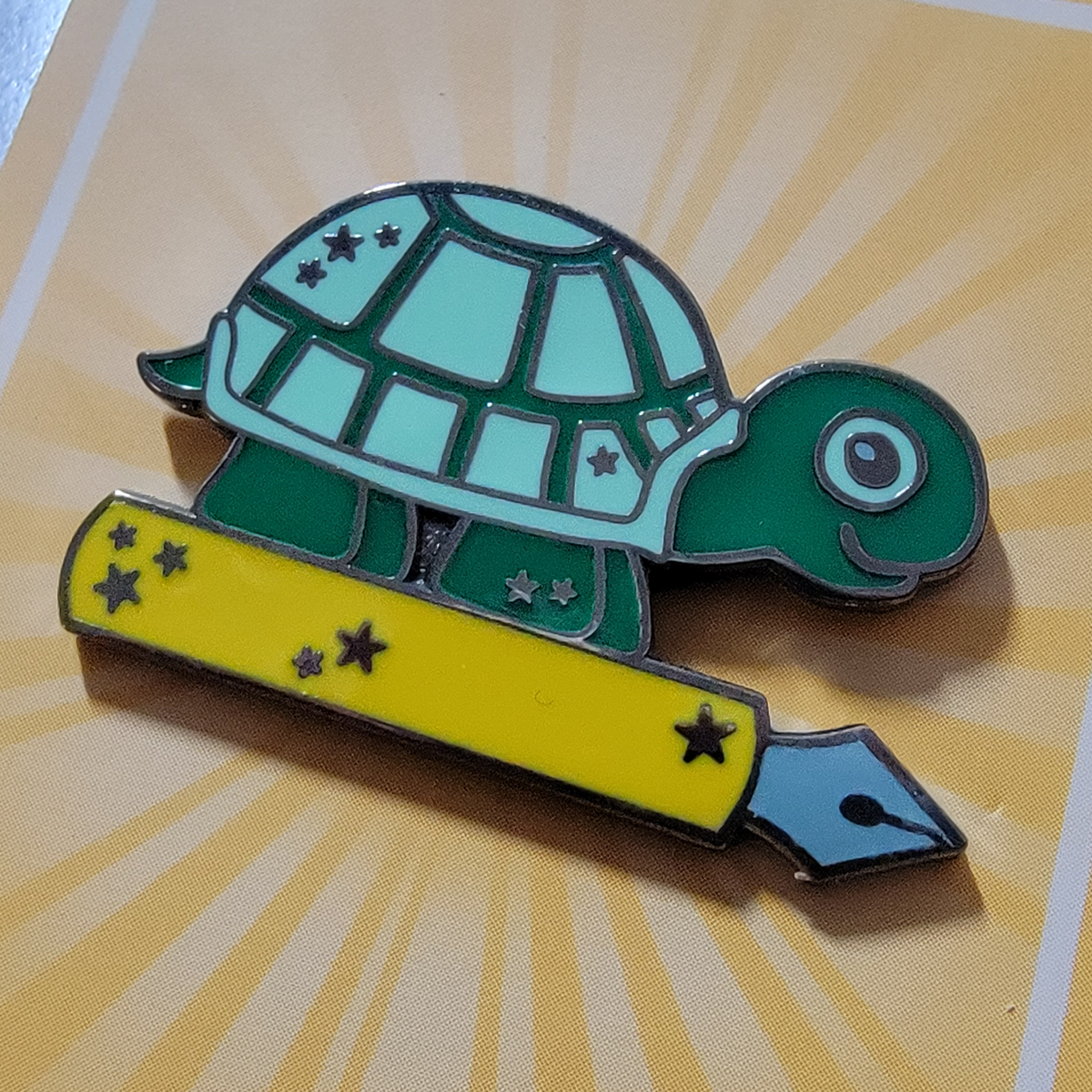 Turtle Writing Familiar Enamel Pin