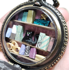 Pocket Watch Library with Black Cat & Star, Antique Gold