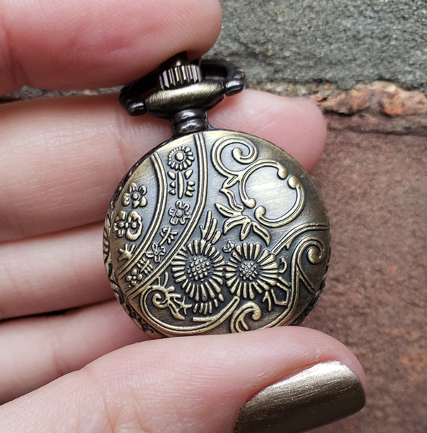 Mini Pocket Watch Library with Scrolls, Antique Gold